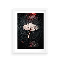 Plakat w ramie 40x50 - Jesień w Detalu: Liść na Mokrej Drodze - liść, jesień - rama biała