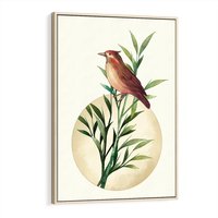 Obraz w ramie 80x120 - Rozkwitająca Delikatność - japońska sztuka, ptak - rama drewno