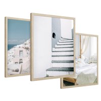Zestaw obrazy w ramie 50x70 galeria - Santorini, wakacje, błękit - rama drewno