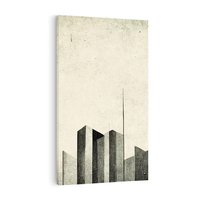 Obraz na płótnie 80x120 - Mroczne Wieżowce - postarzana grafika, perspektywa budynków wieżowców