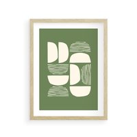 Plakat w ramie 50x70 - Migotliwe Formy - geometryczne boho kształty na brązowym, oliwkowym tle - rama drewno