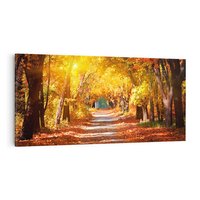 Obraz na płótnie 140x70 - Jesienna Droga: Przechadzka wśród Drzew - jesień, droga