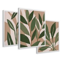 Zestaw obrazy w ramie 30x40 galeria - Liście, graficzne, boho - rama biała