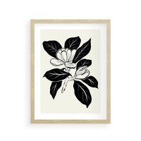Plakat w ramie 30x40 - Spojrzenie w kształty kwiatów - kwiaty magnolii, minimalizm - rama drewno