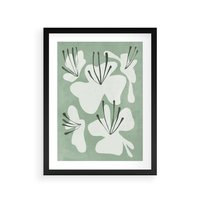 Plakat w ramie 30x40 - Rozkwitające Ukojenie - zgaszona zieleń, kwiaty - rama czarna