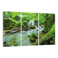 Obraz na płótnie 120x80 - Las przy rzece: potężny wodospad - las, rzeka