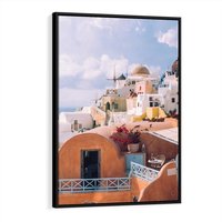 Obraz w ramie 70x100 - Błękit Morza i Białe Domki - Santorini, wyspa - rama czarna