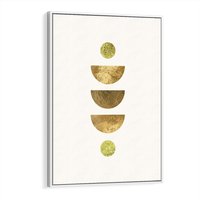 Obraz w ramie 80x120 - Harmonijne Odbicia - geometryczne złote kształty, tekstura - rama biała
