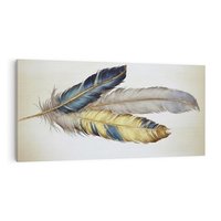 Obraz na płótnie 120x60 - Granatowo-Złote Pióra - sztuka, granatowe i złote pióra