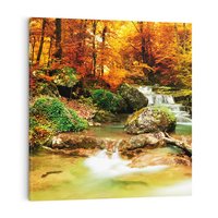 Obraz na płótnie 40x40 - Idylliczny las z bujnym strumykiem - las, drzewa