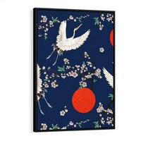 Obraz w ramie 50x70 - Japońskie Żurawie Indygo - sztuka japońska, japonia - rama czarna