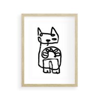 Plakat w ramie 40x50 - Portret Kociej Duszy - szkic kota, prymitywizm - rama drewno