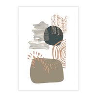 Plakat bez ramy 21x30 - Taniec Plam - abstrakcyjna kompozycja z kropek kresek i kółek, odcienie brązu i beżu