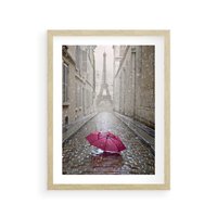 Plakat w ramie 30x40 - Francuska elegancja pod parasolem - Francja, parasol - rama drewno