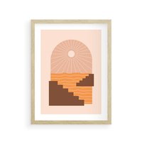 Plakat w ramie 50x70 - Słoneczne Inspiracje w Stylu Boho - boho grafika, słońce - rama drewno