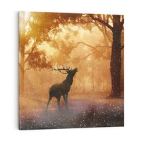 Obraz na płótnie 50x50 - Spotkanie jelena w lesie - jeleń, las