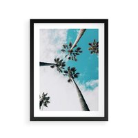 Plakat w ramie 40x50 - Palmy w Gorącym Niebie - palmy, ujęcie z dołu - rama czarna