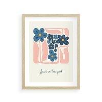 Plakat w ramie 40x50 - Linie kwiatowych marzeń - minimalistyczna kwiatowa kompozycja, pastelowe kolory - rama drewno