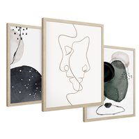 Zestaw obrazy w ramie 30x40 galeria - Line, art, nowoczesny, twarz, akwarela - rama drewno