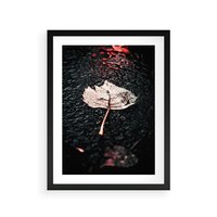 Plakat w ramie 30x40 - Jesień w Detalu: Liść na Mokrej Drodze - liść, jesień - rama czarna