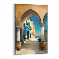 Obraz w ramie 50x70 - Nadmorskie Łuki - akwarela, śródziemnomorski klimat - rama biała