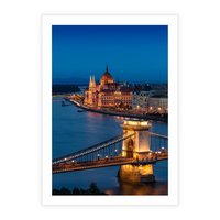 Plakat bez ramy 21x30 - Mostowe miasto nocą - miasto, most
