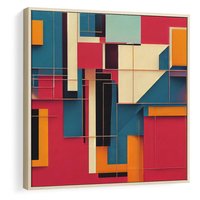 Obraz w ramie 80x80 - Przejście przez labirynt myśli - kolorowa abstrakcja, instalacja z prostokątów i lini - rama drewno