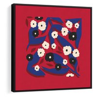 Obraz w ramie 50x50 - Kolorowe Przenikanie - abstrakcyjna kwiatowa kompozycja, czerwone mocne tło - rama czarna