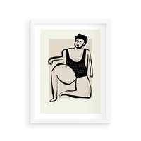Plakat w ramie 30x40 - Szkic Kobiety w Czerni i Bieli - grafika, modern - rama biała