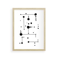 Plakat w ramie 40x50 - Nocne Zawirowania - abstrakcyjny plakat, czarne kropki i kreski - rama drewno