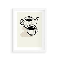 Plakat w ramie 40x50 - Kawa w Minimalistycznym Szkicu - grafika, szkic - rama biała
