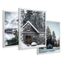 Zestaw obrazy w ramie 50x70 galeria - Domek, w, górach, zima, śnieg - rama biała