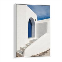 Obraz w ramie 70x100 - Powitanie Wyspy - Santorini, drzwi - rama biała