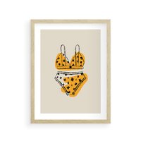 Plakat w ramie 30x40 - Minimalistyczny Szkic Bielizny - minimalistyczna grafika, szkic bielizny - rama drewno