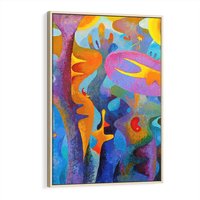 Obraz w ramie 80x120 - Płomienne Tańce Abstrakcji - energetyczna abstrakcja, dziwne formy - rama drewno