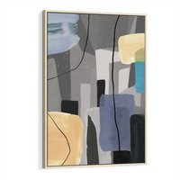 Obraz w ramie 50x70 - Harmonia w chaosie serca - abstrakcja na szarym tle, kolorowe plamy koloru - rama drewno