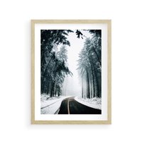 Plakat w ramie 40x50 - Droga przez Zimowy Las - drzewa, śnieg - rama drewno