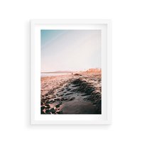Plakat w ramie 50x70 - Błogie Chwile na Plaży - plaża, zachód słońca wakacje - rama biała