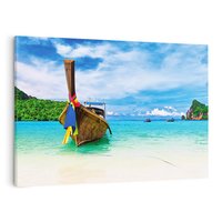 Obraz na płótnie 100x70 - Rajska Plaża Tajlandii: Spotkanie z Naturą - Tajlandia, łódź