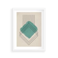 Plakat w ramie 40x50 - Impresje Przestrzeni - akwarelowa plama, geometryczne szkicowane kształty - rama biała