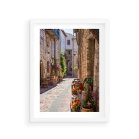 Plakat w ramie 50x70 - Malownicze Zakątki Miasta - uliczka, perspektywa - rama biała