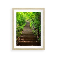 Plakat w ramie 30x40 - Lasowa ścieżka pełna tajemnic - ścieżka, schody - rama drewno