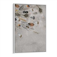 Obraz w ramie 50x70 - Sploty losu na płótnie - kompozycja boho piór, indiańskie pióra - rama biała