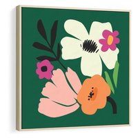 Obraz w ramie 80x80 - Rozbijające Echa - abstrakcyjne kwiaty, zielone tło - rama drewno