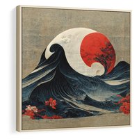 Obraz w ramie 50x50 - Requiem dla marzeń - sztuka japońska, fale oceanu - rama drewno