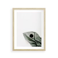 Plakat w ramie 40x50 - Poranek z Kawą - kawa, biała filiżanka - rama drewno