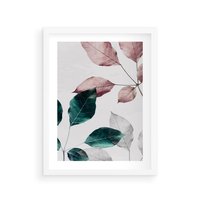 Plakat w ramie 50x70 - Pastelowe Liście w Minimalizmie - pastelowe liście, minimalistyczny obraz - rama biała