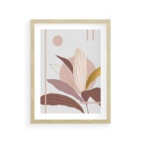 Plakat w ramie 40x50 - Pastelowa Uroda Natury: Kwiat z Złotymi Akcentami - pastelowa grafika, kwiat - rama drewno