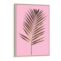 Obraz w ramie 80x120 - Promienie złotej palmy - złota, palma - rama drewno
