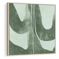 Obraz w ramie 80x80 - Nurtująca Kompozycja Zieleni - abstrakcyjne delikatne zielone linie, podobne do gałęzi kwiatów - rama drewno